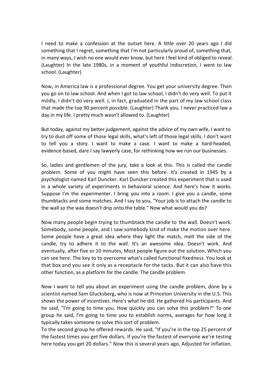 出人意料的工作动机英文演讲稿_第1页