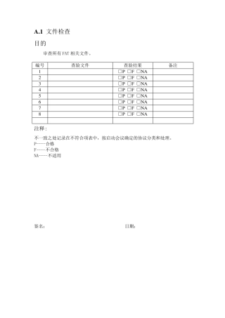 出厂验收测试(FAT)检验表