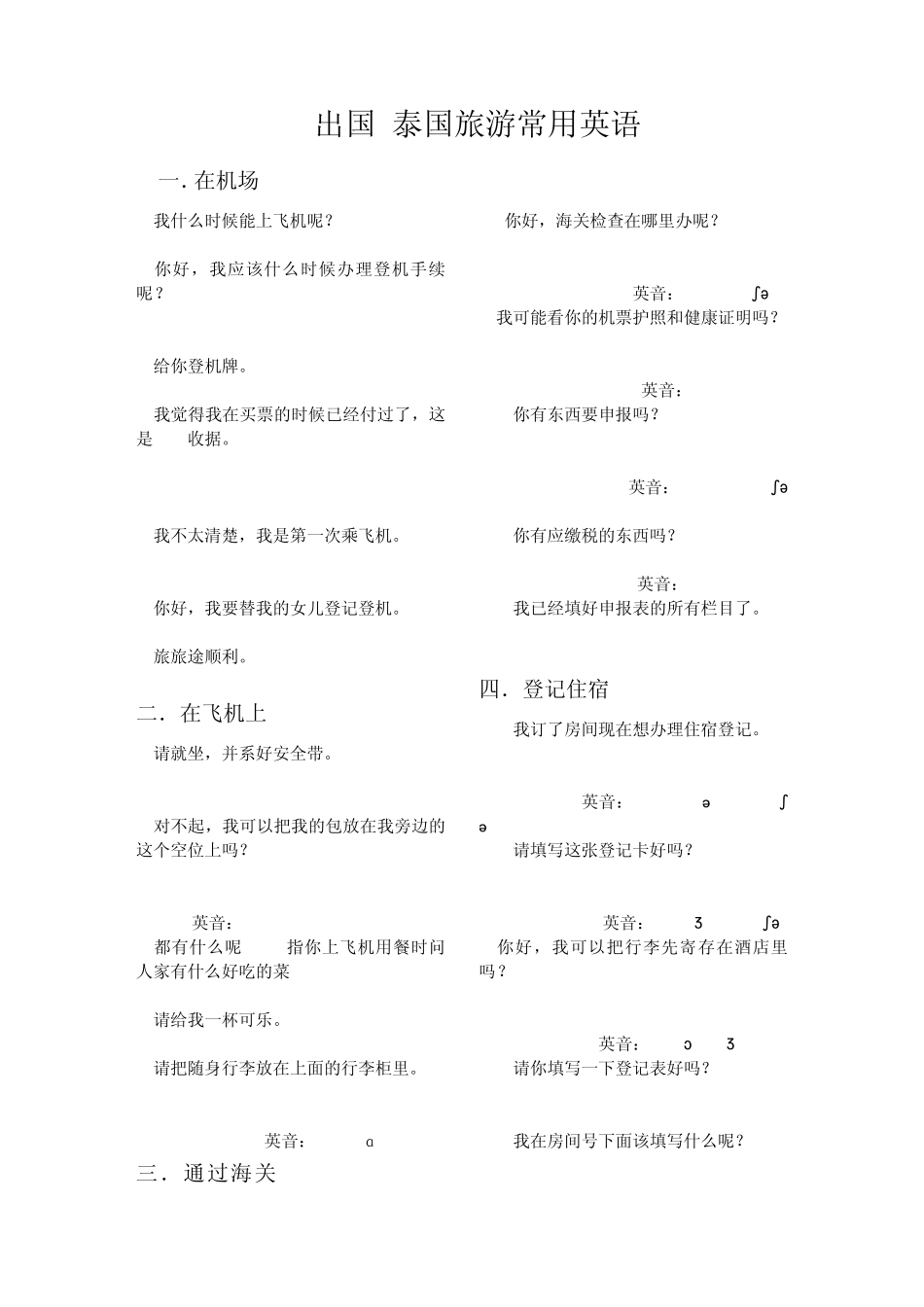 出国泰国旅游常用英语_第1页