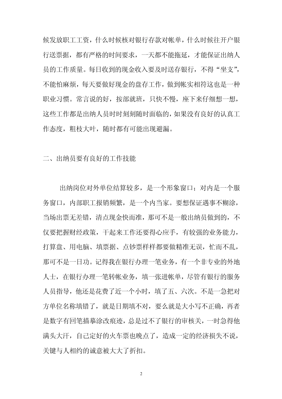 出纳员个人工作总结发言稿_第2页