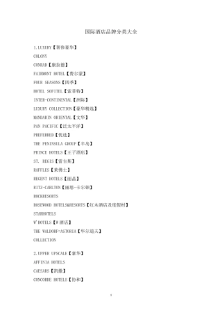 国际酒店品牌分类大全