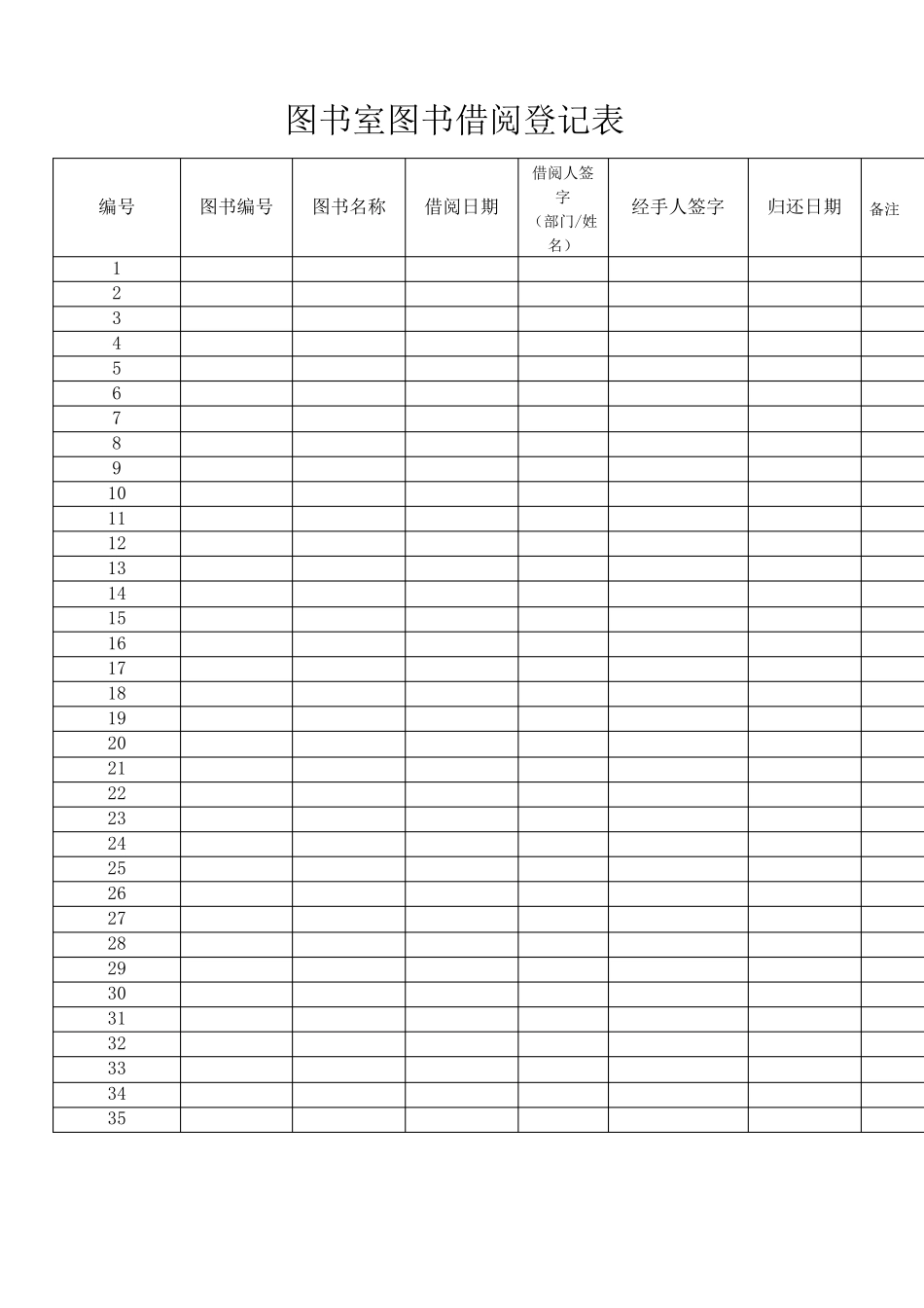 图书室图书借阅登记表_第1页