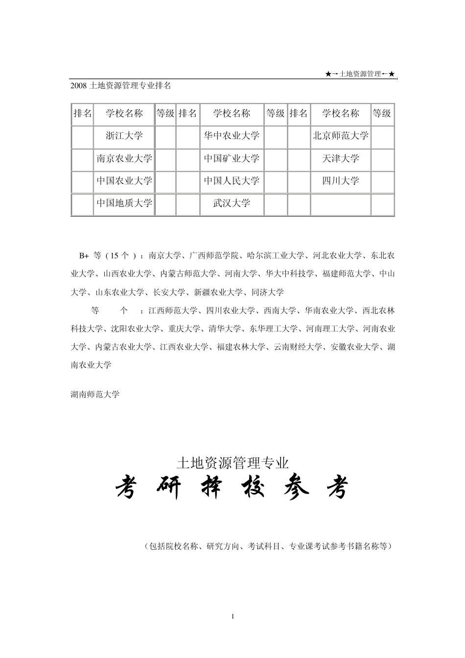 土地资源管理专业考研择校参考_第1页