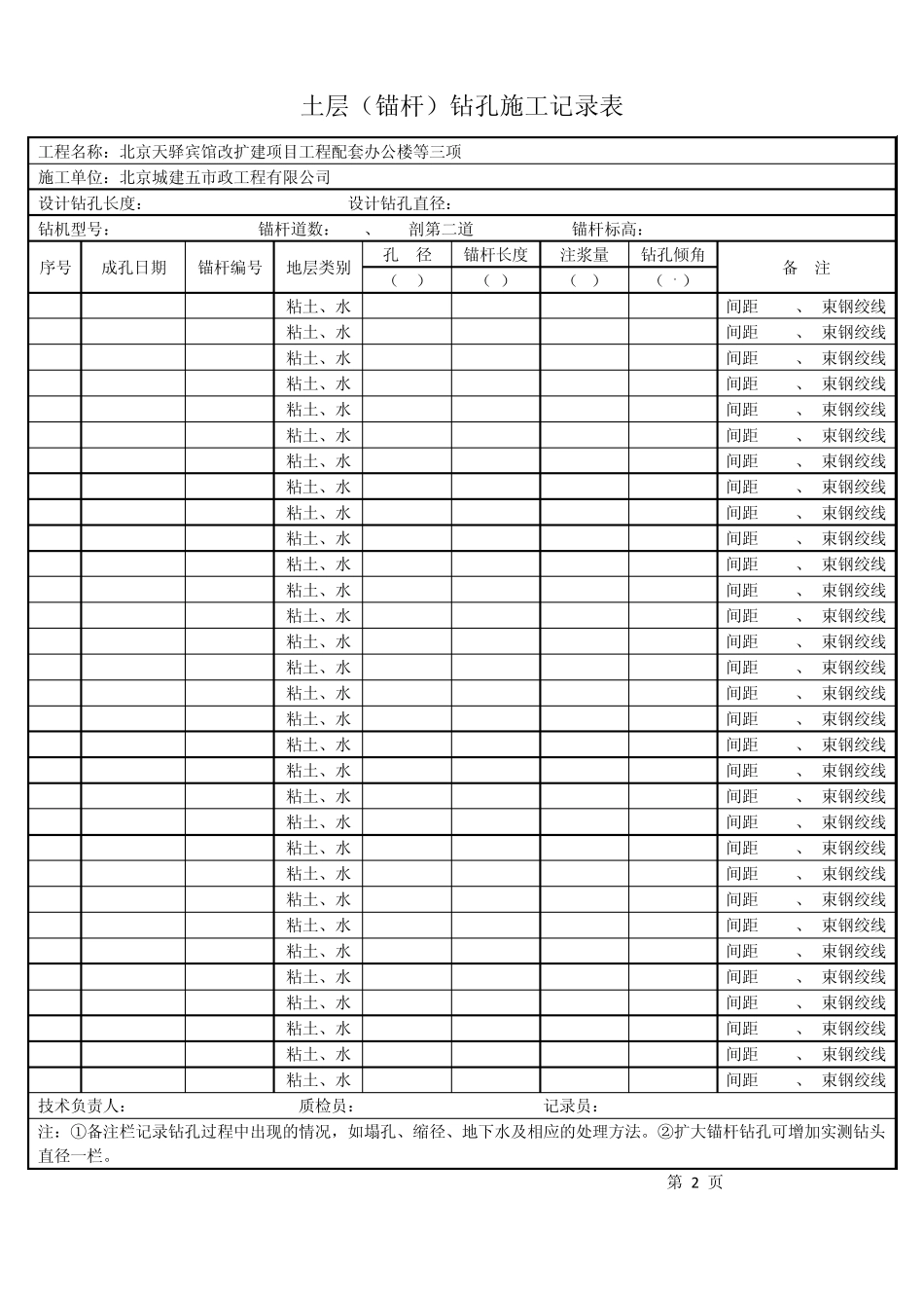 土层(锚杆)钻孔施工记录表_第2页