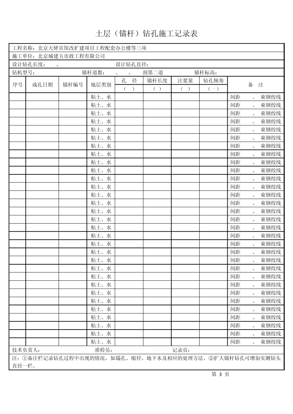 土层(锚杆)钻孔施工记录表_第3页