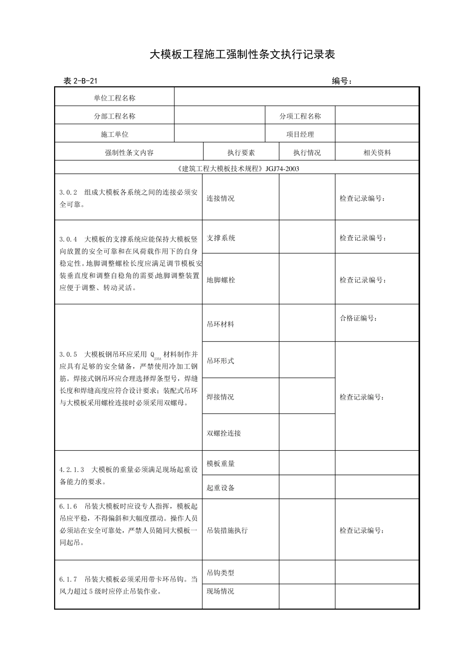 土建专业强制性条文执行记录表模板_第2页