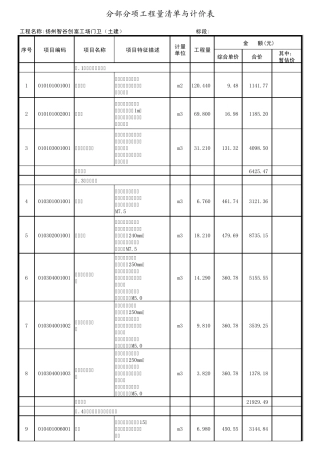 土建工程预算表模式