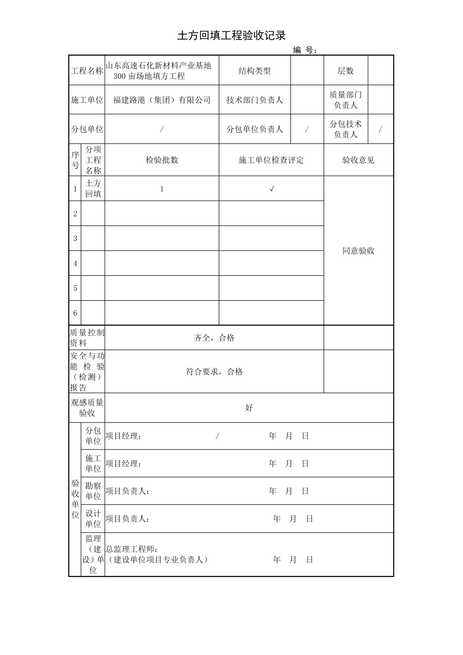 土方回填土工程检验批质量验收记录表_第1页