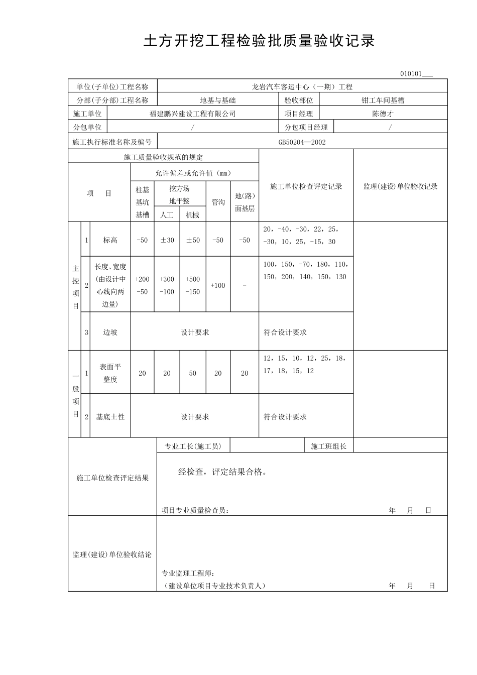 土方开挖检验批验收记录_第3页