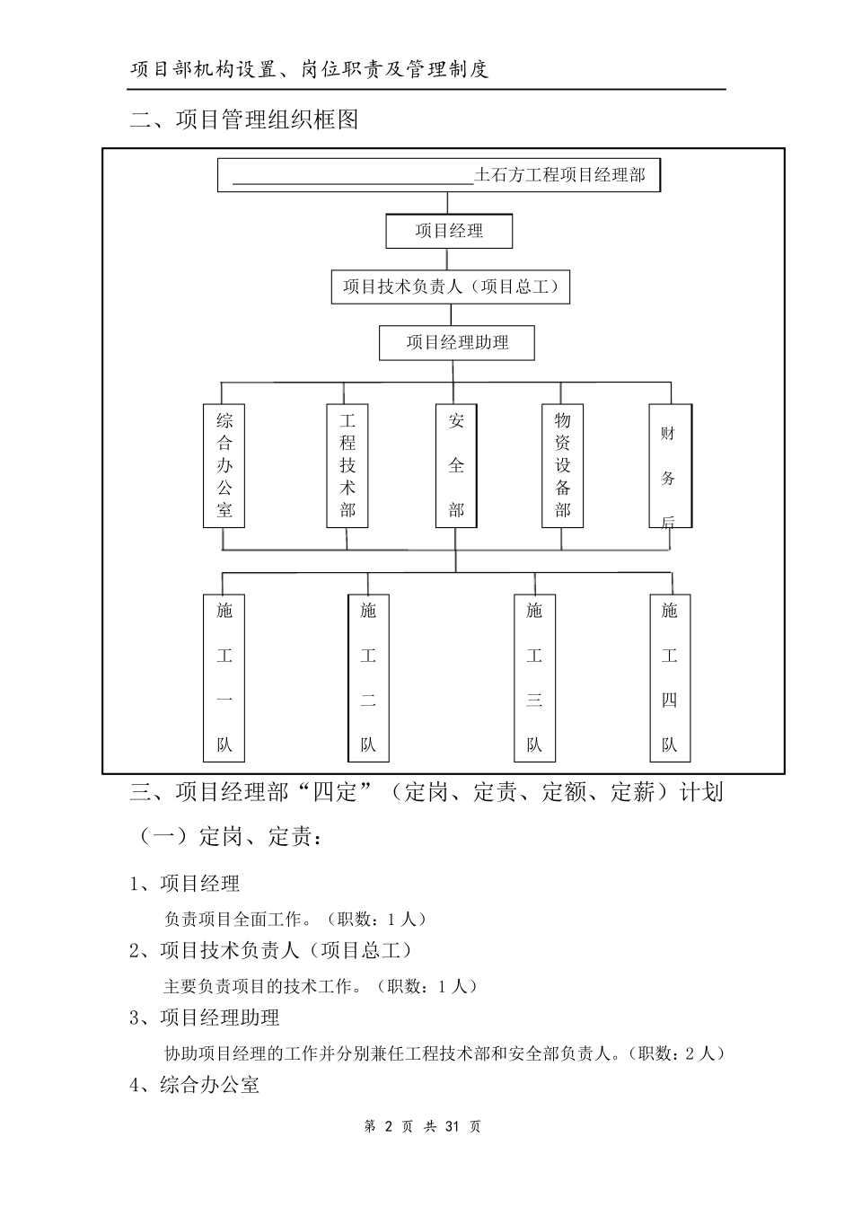 土石方工程施工项目部机构设置岗位职责及管理制度_第2页