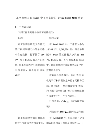 在早期版本的Excel中不受支持的OfficeExcel2007功能