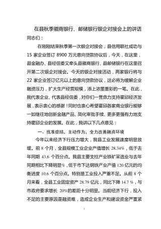 在银企对接会上的讲话