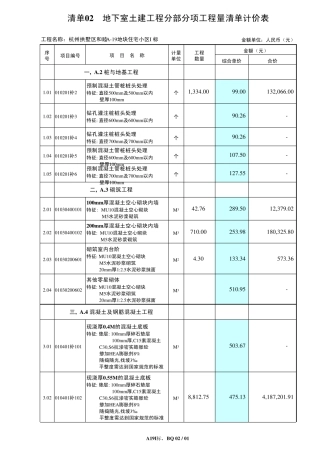 地下室土建工程分部分项工程量清单计价表(华瑞)