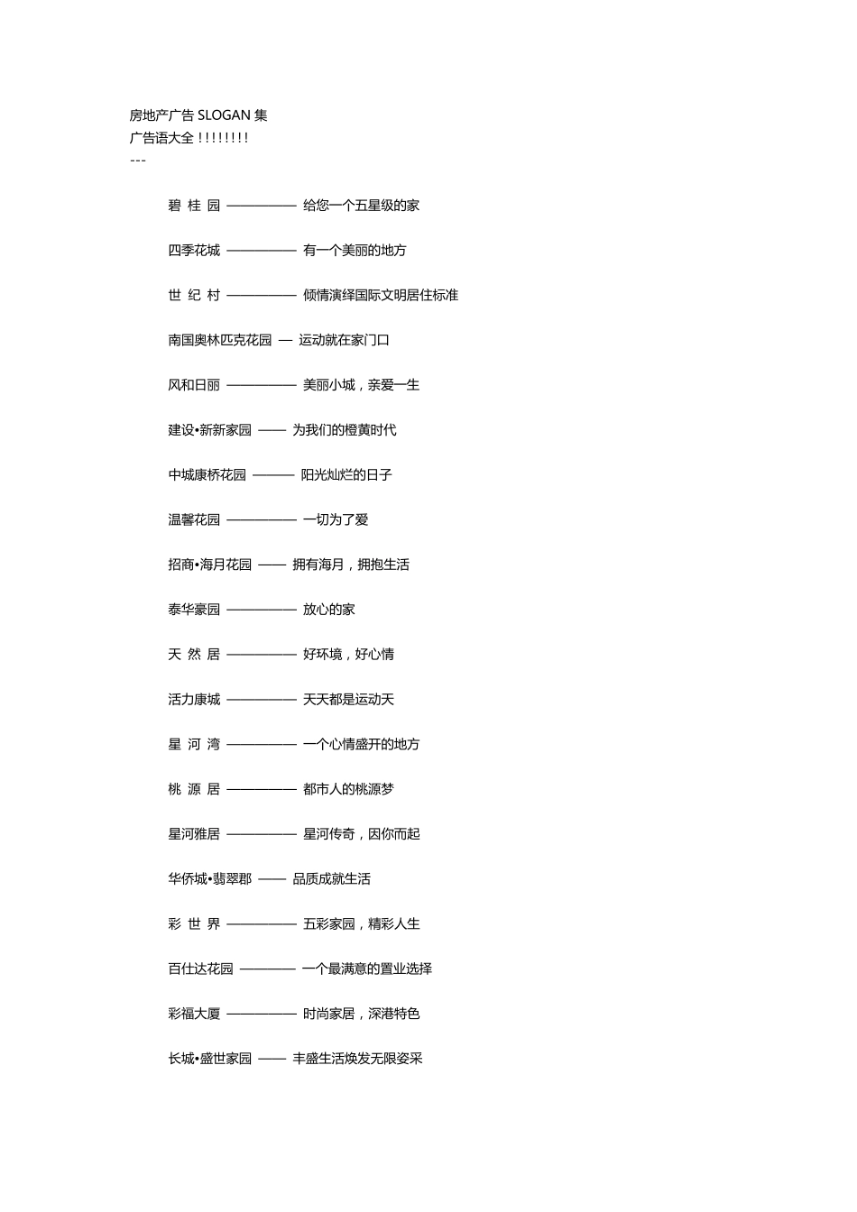 地产SLOGAN大全_第1页