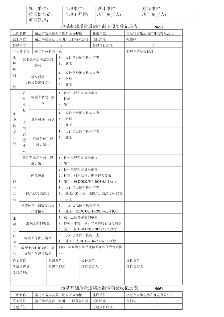 地基基础质量通病控制专项验收记录表_第2页