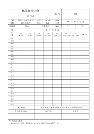 地基钎探记录表