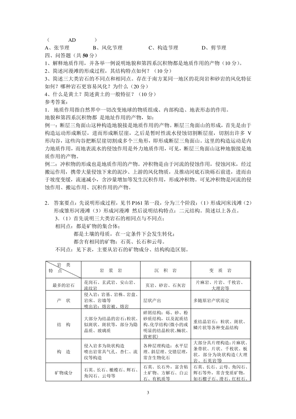 地质与地貌学试题及答案_第3页