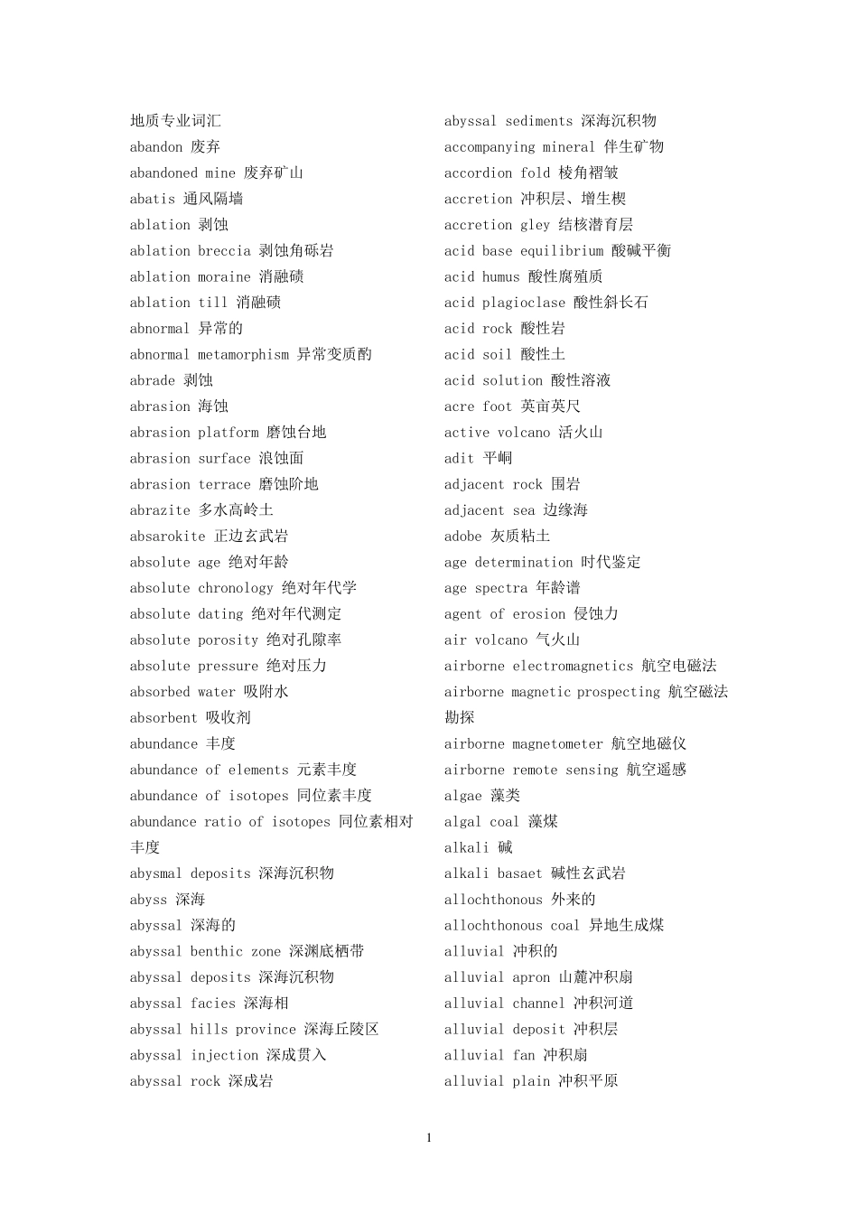 地质专业英语词汇_第1页