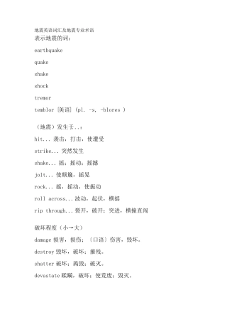地震英语词汇及地震专业术语