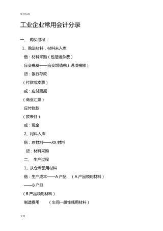 工业企业常用会计分录大全