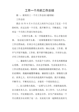 工作一个月的工作总结