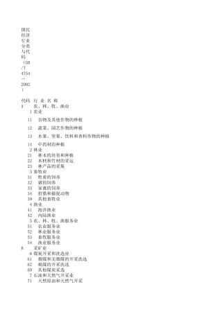工商行政营业执照登记行业代码