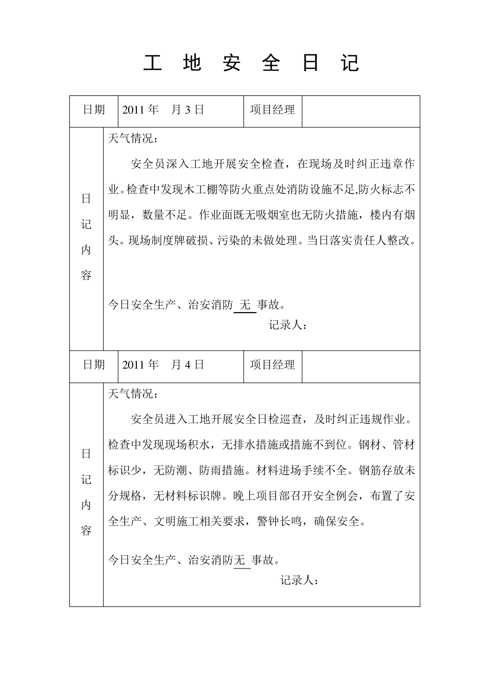 工地安全日记范例_第2页