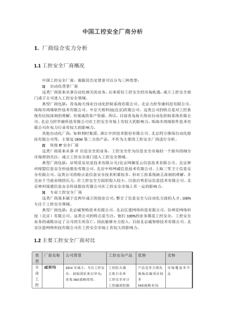 工控安全厂商分析及产品对比