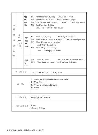 外研版小学二年级上册英语教学计划