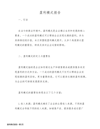 盈利模式报告