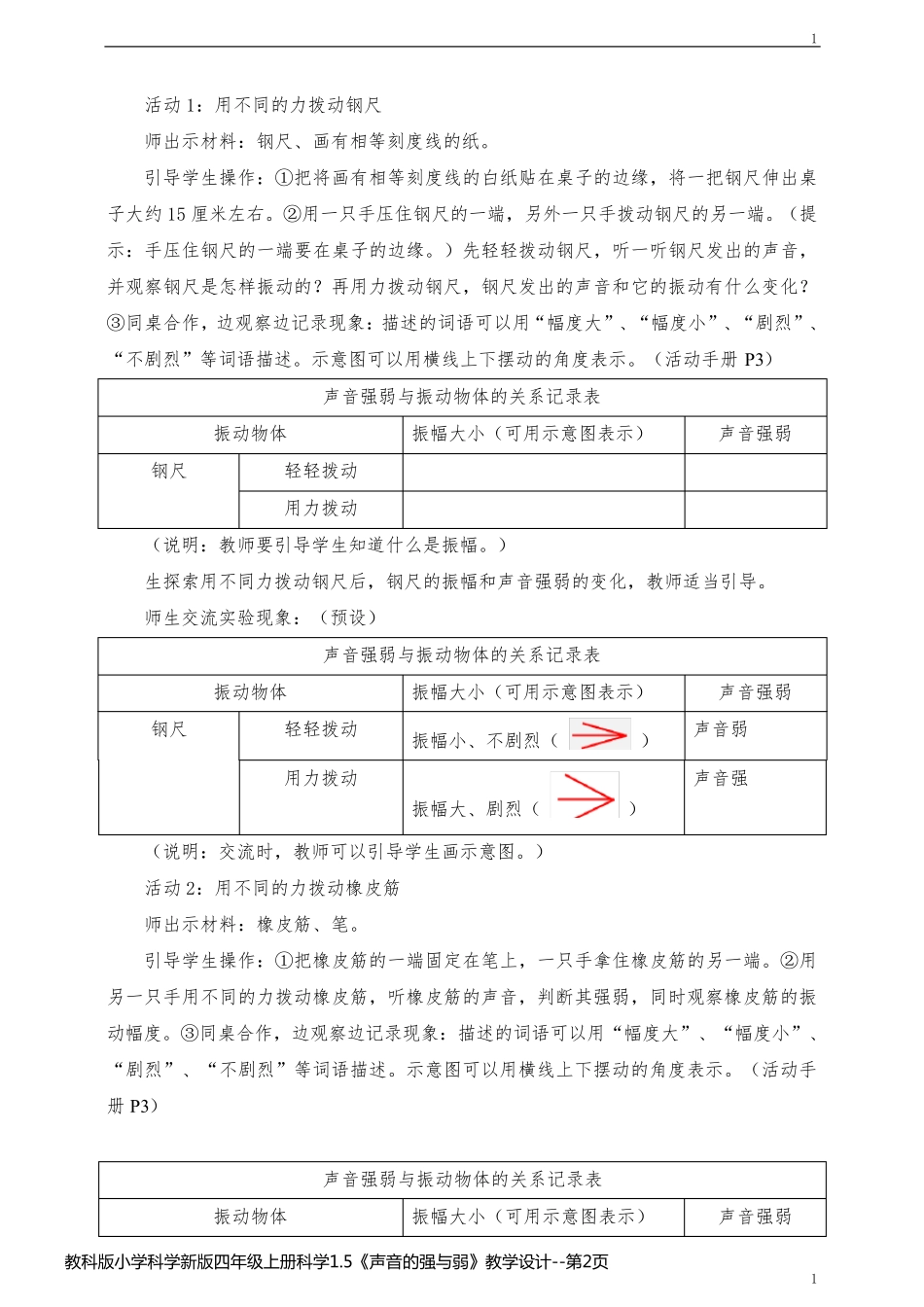 教科版小学科学新版四年级上册科学1.5《声音的强与弱》教学设计_第2页
