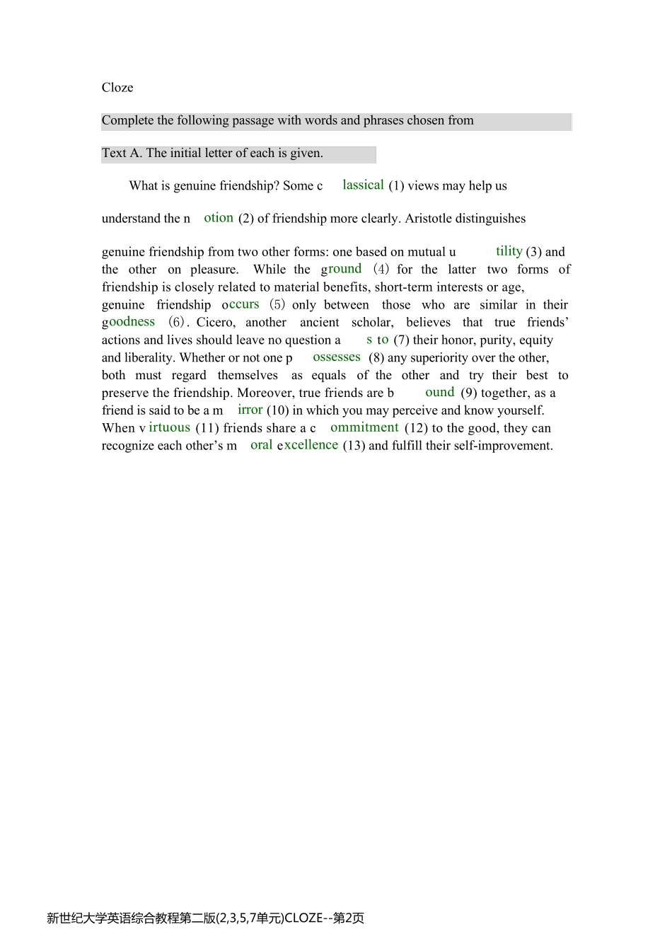 新世纪大学英语综合教程第二版(2,3,5,7单元)CLOZE_第2页