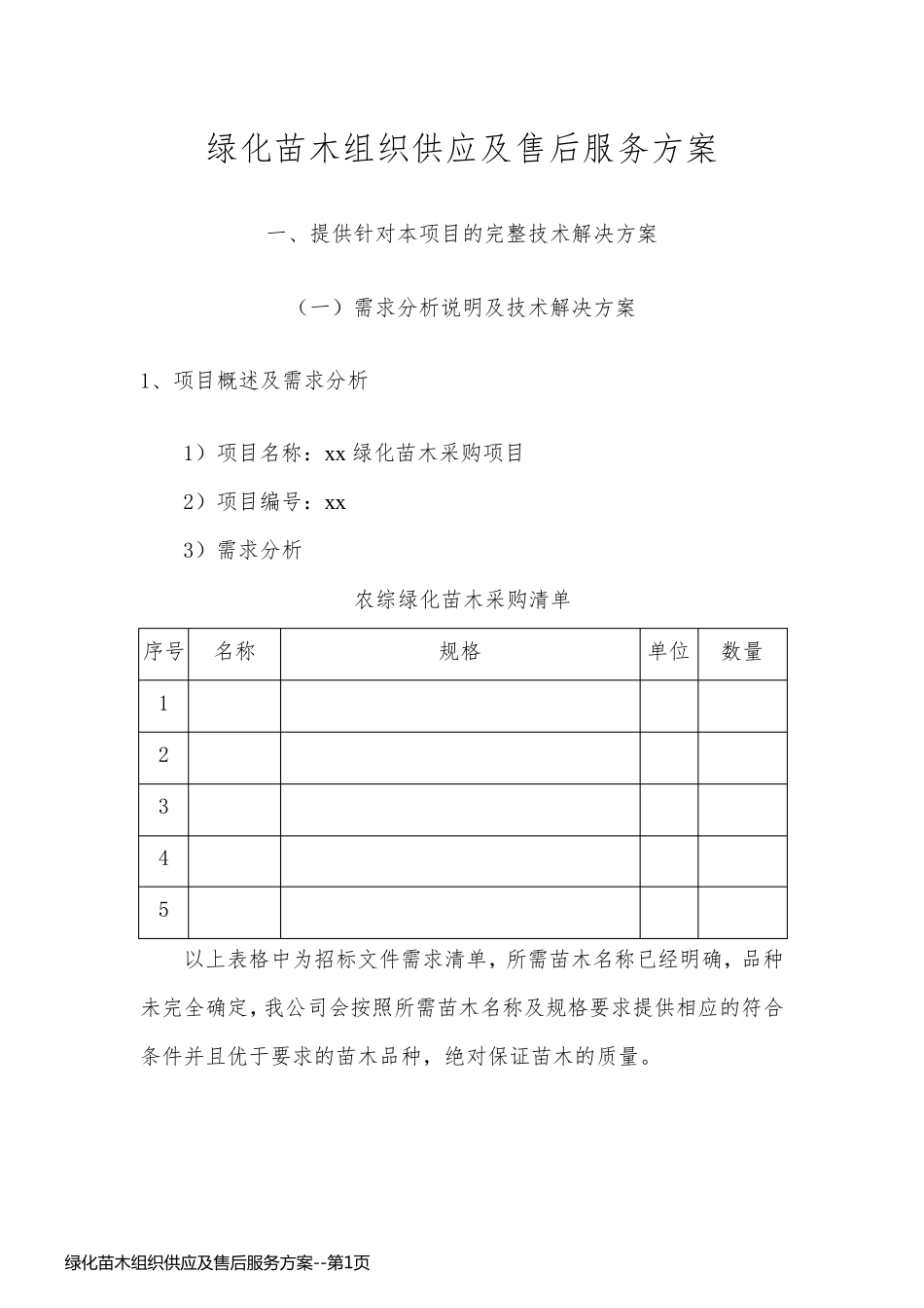 绿化苗木组织供应及售后服务方案_第1页