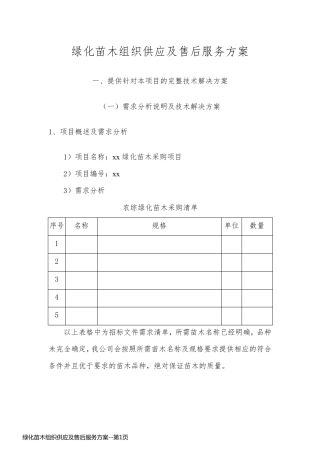 绿化苗木组织供应及售后服务方案
