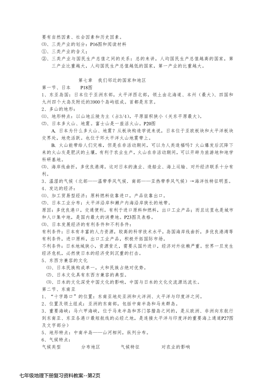 七年级地理下册复习资料教案_第2页