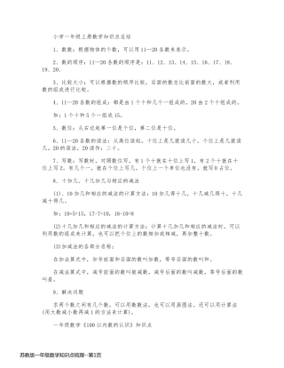 苏教版一年级数学知识点梳理