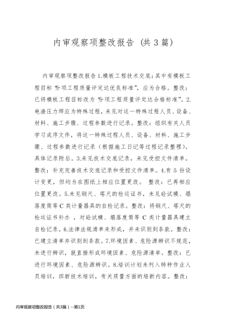 内审观察项整改报告（共3篇）