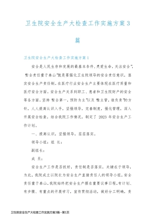 卫生院安全生产大检查工作实施方案3篇