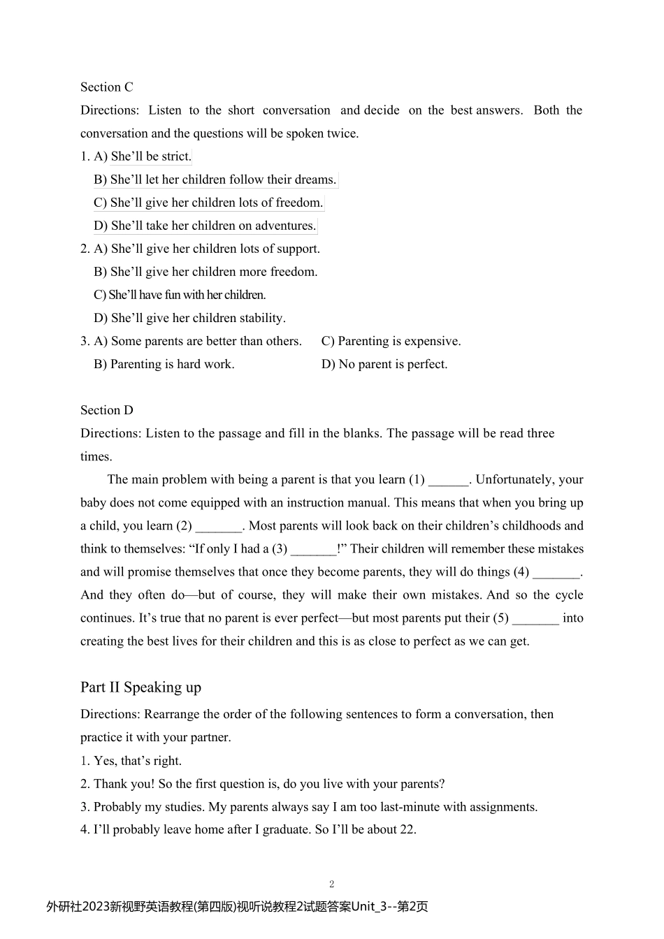外研社2023新视野英语教程(第四版)视听说教程2试题答案Unit_3_第2页