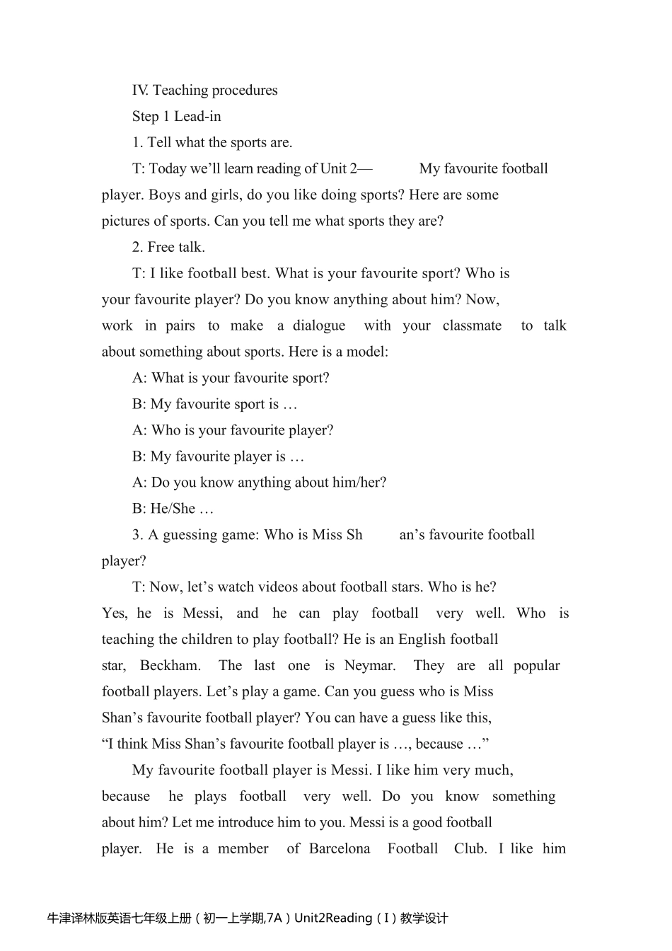 牛津译林版英语七年级上册（初一上学期,7A）Unit2Reading（I）教学设计_第2页