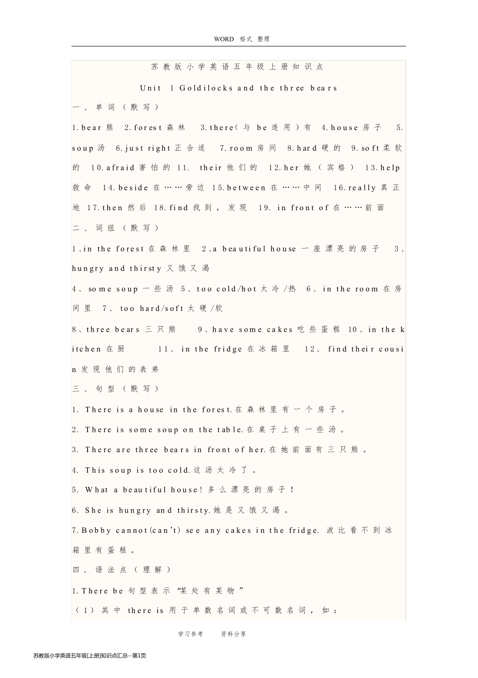 苏教版小学英语五年级[上册]知识点汇总_第1页