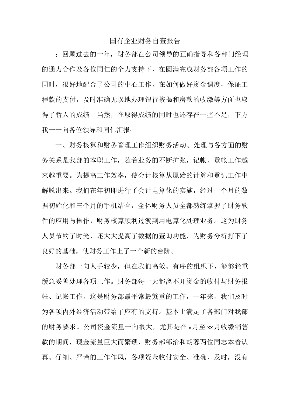国有企业财务自查报告_第1页
