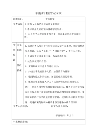术后并发症预防督导检查记录