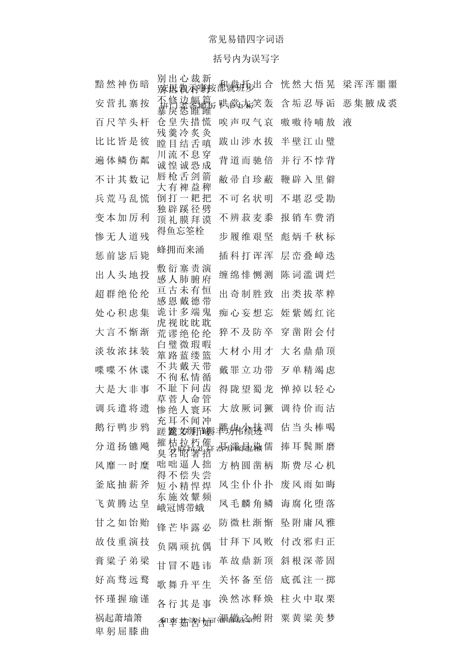 常见易错四字词语_第1页