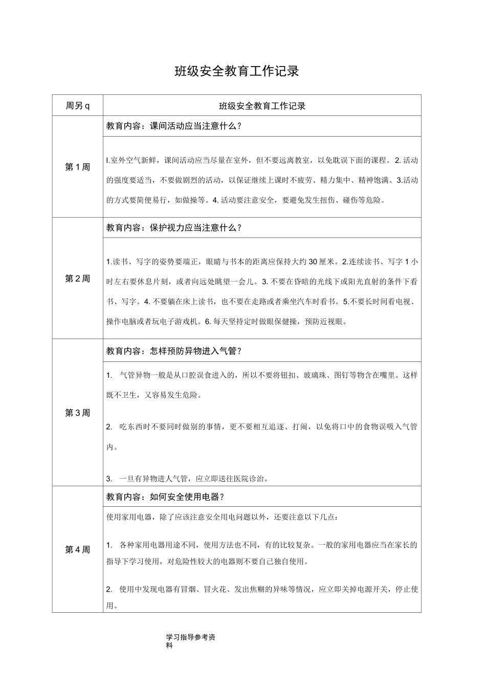 班级安全教育工作记录文本_第2页