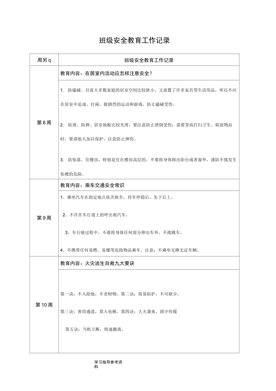 班级安全教育工作记录文本_第3页