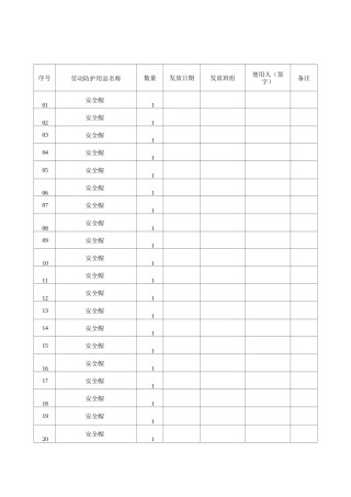 职业防护用品发放记录