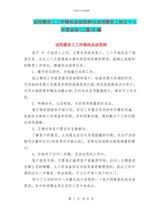 试用期员工工作情况总结范例与试用期员工转正个人年度总结汇编