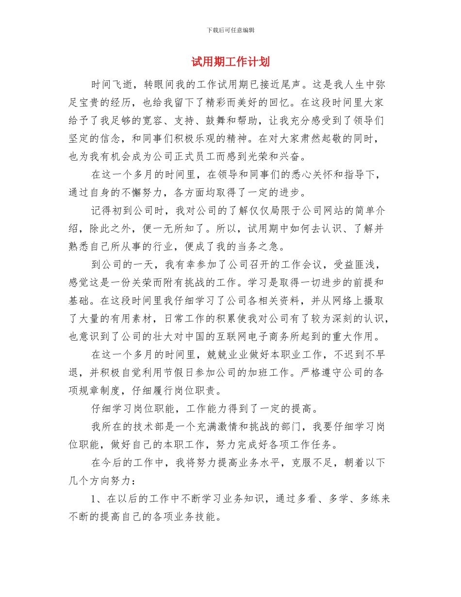 试用期员工工作计划表结尾与试用期工作计划汇编_第2页