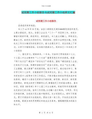 试用期工作小结报告与试用期工作小结样文汇编